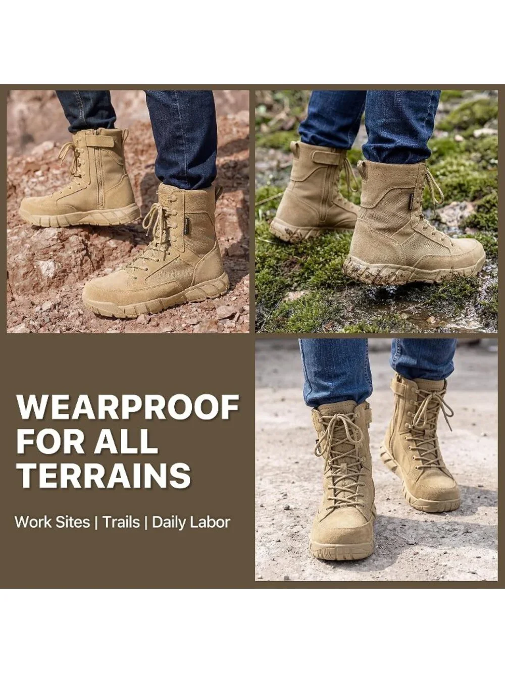 Men's Tan Combat Boots Durable Suede Leather Military Army Work Desert Boot